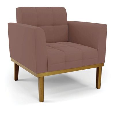 Sofá Namoradeira E 2 Poltronas Base Madeira Castanho Elisa Veludo D03 - D\'rossi Cor Rose