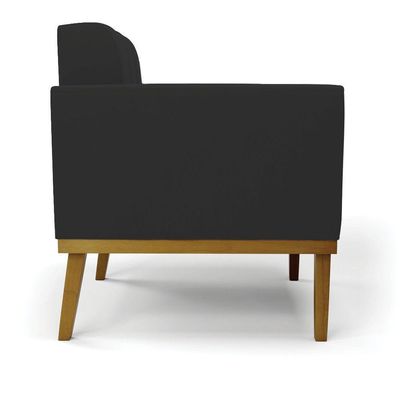 Sofá Namoradeira E 2 Poltronas Base Madeira Castanho Elisa Veludo Preto D03 - D\'rossi