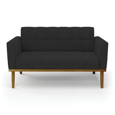 Sofá Namoradeira E 2 Poltronas Base Madeira Castanho Elisa Veludo Preto D03 - D\'rossi