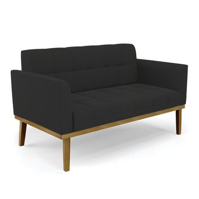Sofá Namoradeira E 2 Poltronas Base Madeira Castanho Elisa Veludo D03 - D\'rossi Cor Preto