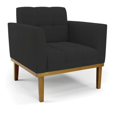 Sofá Namoradeira E 2 Poltronas Base Madeira Castanho Elisa Veludo D03 - D\'rossi Cor Preto