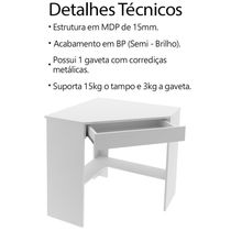 Escrivaninha Mesa Escritorio De Canto 76,5 Cm Me4169 Branco Tecno Mobili Branco