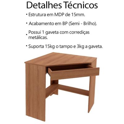 Escrivaninha Mesa Escritorio De Canto 76,5 Cm Me4169 Amendoa Tecno Mobili Amendoa