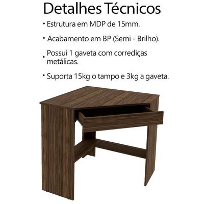 Escrivaninha Mesa Escritorio De Canto 76,5 Cm Me4169 Nogal Tecno Mobili Nogal
