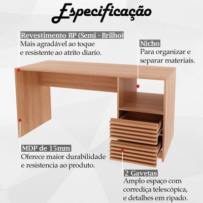Escrivaninha Gaveteiro Ripado 1 Prateleira Me4174 Amendoa Tecno Mobili Amendoa