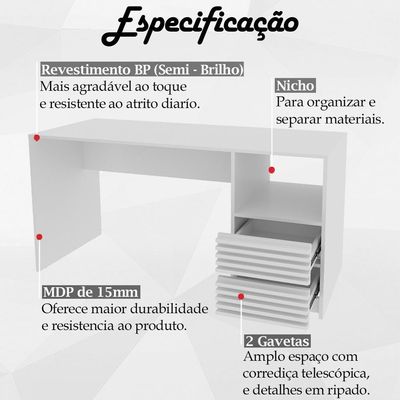 Escrivaninha Gaveteiro Ripado 1 Prateleira Me4174 Branco Tecno Mobili Branco