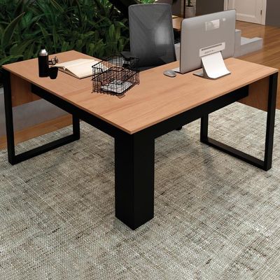 Mesa De Canto Para Escritorio Me4181 Amendoa Preto Tecno Mobili Amendoa Preto