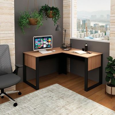 Mesa De Canto Para Escritorio Me4181 Amendoa Preto Tecno Mobili Amendoa Preto