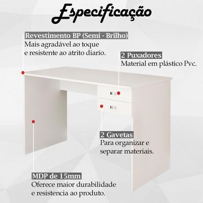 Escrivaninha Mesa Escritorio 2 Gavetas Me4165 Branco Tecno Mobili Branco
