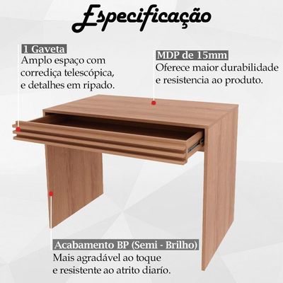 Escrivaninha Mesa Escritorio 1 Gaveta Ripada Me4173 Amendoa Tecno Mobili Amendoa
