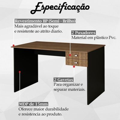 Escrivaninha Mesa Escritorio 2 Gavetas Me4165 Nogal Preto Tecno Mobili Nogal Preto