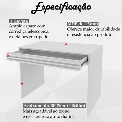 Escrivaninha Mesa Escritorio 1 Gaveta Ripada Me4173 Branco Tecno Mobili Branco