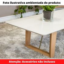 Mesa De Centro Roma Univ 140 Cm Tampo Madeira Vidro Colado Branco Base Madeira Amêndoa Metalizado