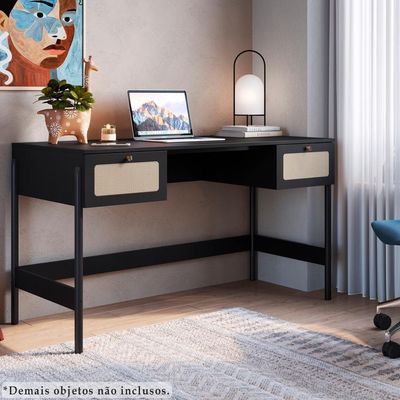 Escrivaninha 2 Gavetas Palhinha 27931 Linha Oslo Nero Artesano Nero
