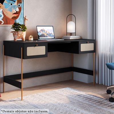 Escrivaninha 2 Gavetas Palhinha 28931 Linha Oslo Nero Artesano Nero