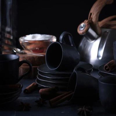 Xícara Para Café Com Pires Em Cerâmica Preto Matte 100ml Porto Brasil