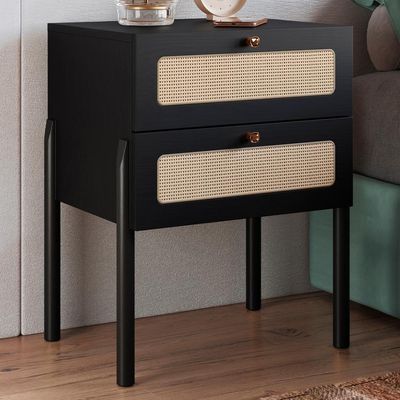 Mesa De Cabeceira 2 Gavetas Palhinha 27933 Linha Oslo Nero Artesano Nero