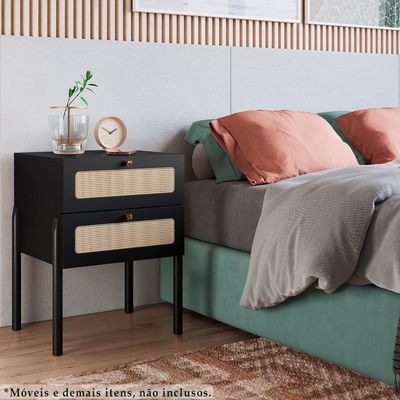 Mesa De Cabeceira 2 Gavetas Palhinha 27933 Linha Oslo Nero Artesano Nero