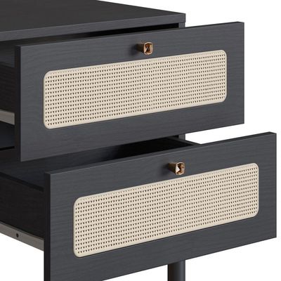 Mesa De Cabeceira 2 Gavetas Palhinha 27933 Linha Oslo Nero Artesano Nero