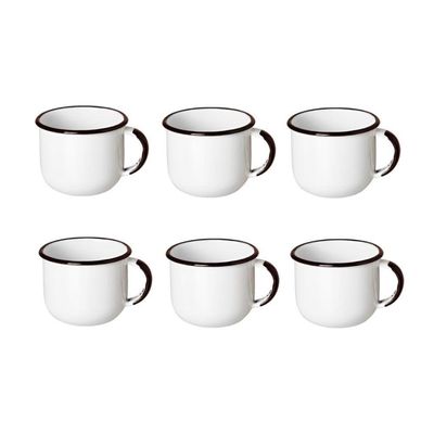 Jogo De Xícara De Cafezinho 06 Peças Esmaltada Branco 120 Ml Ewel