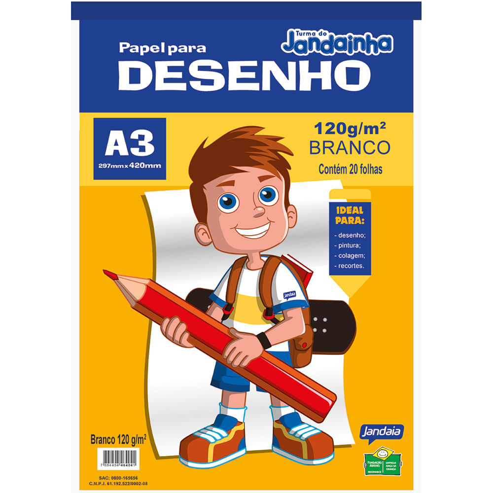 Bloco Desenho A3 Branco 120g 20 folhas - Jandainha