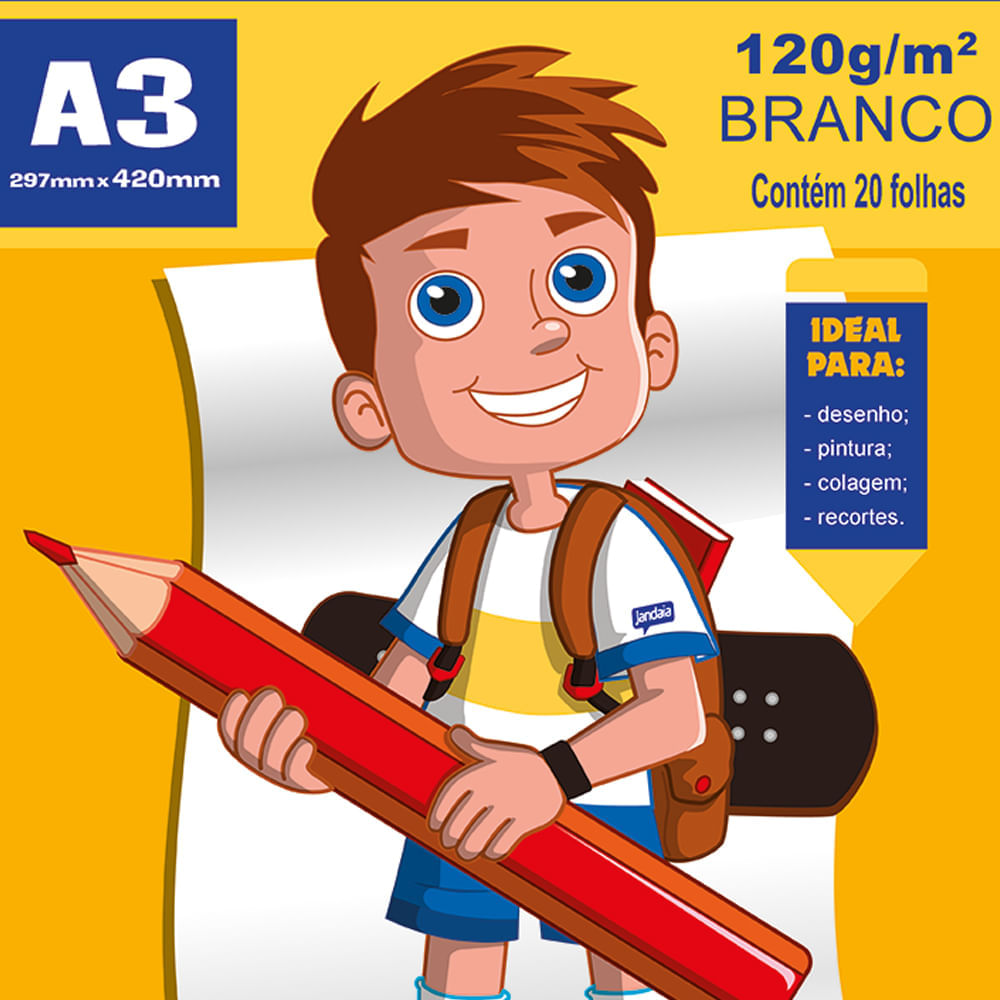 Bloco Desenho A3 Branco 120g 20 folhas - Jandainha