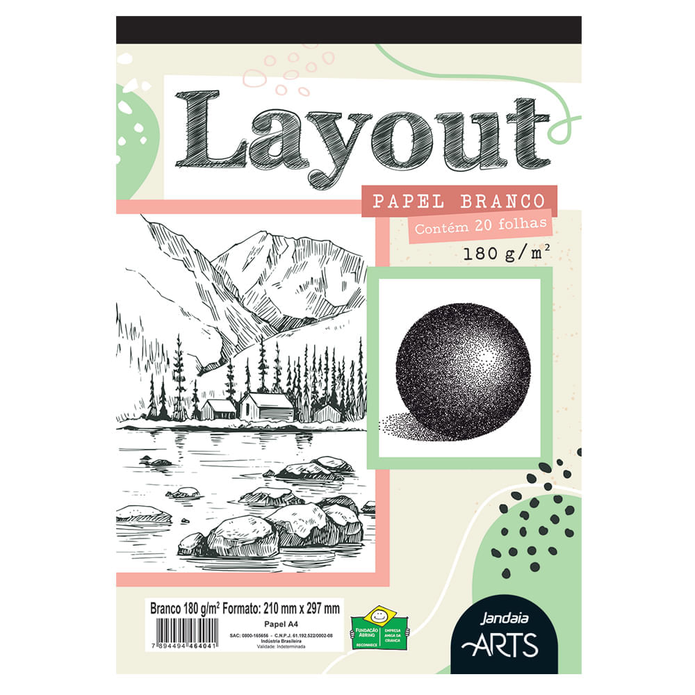 Bloco Layout Branco A4 180 Gramas 20 Folhas - Jandaia Arts