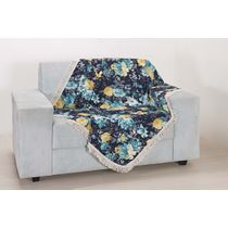 Xale para Sofá Decoração Sala Jacquard 1,50X1,50 Azul Escuro