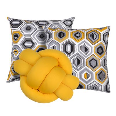 Kit 2 Almofadas Decorativas cheias mais Almofada Nó Amarelo