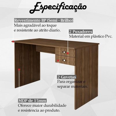 Escrivaninha Mesa Escritorio 2 Gavetas Me4165 Nogal Tecno Mobili Nogal