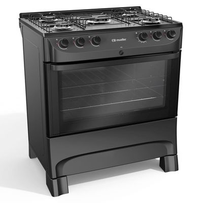 Fogão Mueller 5B Com Mesa Esmaltada Mfi5bc Preto Fosco