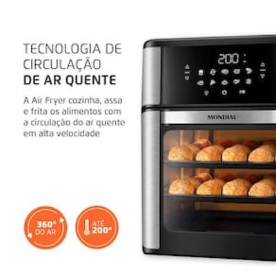 Fritadeira Elétrica Sem Óleo Air Fryer Oven 2 em 1 Mondial AFON-12L-BI 12L Digital – Preta/Inox Preto / 110