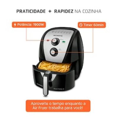 Fritadeira Elétrica Sem Óleo Air Fryer Mondial AFN-60 6L Preta/Inox Preto,Inox / 110