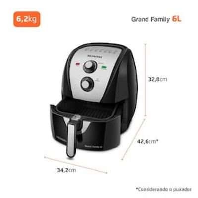 Fritadeira Elétrica Sem Óleo Air Fryer Mondial AFN-60 6L Preta/Inox Preto,Inox / 110