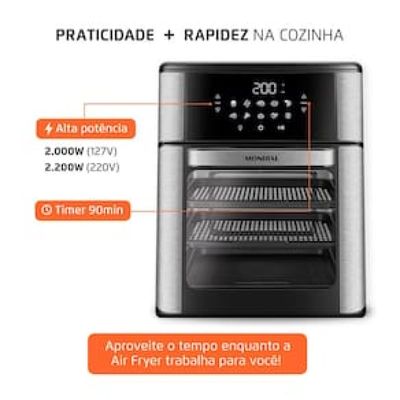 Fritadeira Elétrica Sem Óleo Air Fryer Oven 2 em 1 Mondial AFON-12L-BI 12L Digital – Preta/Inox Preto / 110