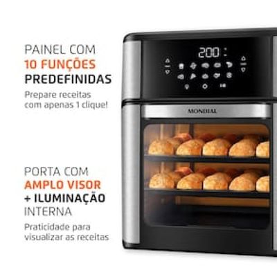 Fritadeira Elétrica Sem Óleo Air Fryer Oven 2 em 1 Mondial AFON-12L-BI 12L Digital – Preta/Inox Preto / 220