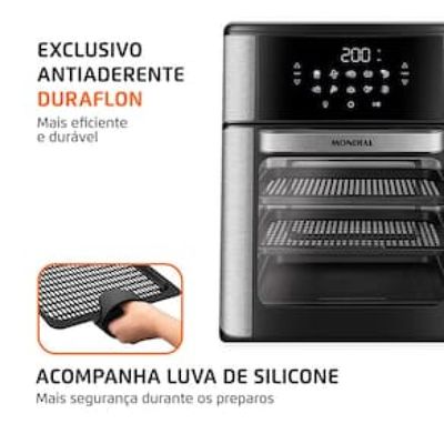 Fritadeira Elétrica Sem Óleo Air Fryer Oven 2 em 1 Mondial AFON-12L-BI 12L Digital – Preta/Inox Preto / 220