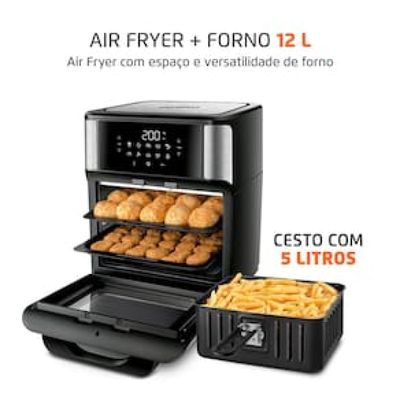 Fritadeira Elétrica Sem Óleo Air Fryer Oven 2 em 1 Mondial AFON-12L-BI 12L Digital – Preta/Inox Preto / 220