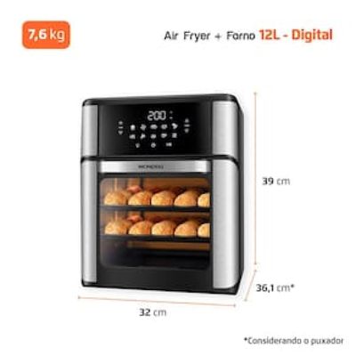 Fritadeira Elétrica Sem Óleo Air Fryer Oven 2 em 1 Mondial AFON-12L-BI 12L Digital – Preta/Inox Preto / 220