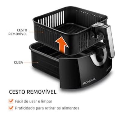 Fritadeira Elétrica Sem Óleo Air Fryer Mondial AFN-60 6L Preta/Inox Preto,Inox / 220