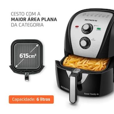 Fritadeira Elétrica Sem Óleo Air Fryer Mondial AFN-60 6L Preta/Inox Preto,Inox / 220