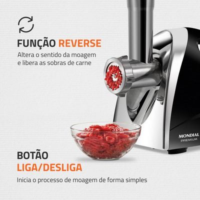Moedor De Carne Elétrico Mondial Premium Mc-03 Preto/Inox 220V