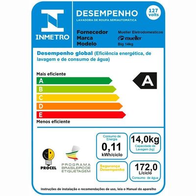 Lavadora Semiautomática Big 14kg 220v Branco 220v