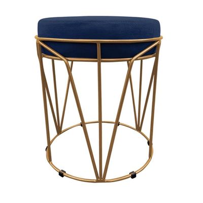 Puff Multiuso Com Mesa 2 Em 1 Suede Azul Marinho Base Dourado