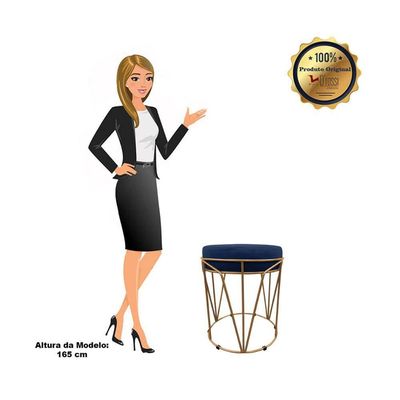 Puff Multiuso Com Mesa 2 Em 1 Suede Azul Marinho Base Dourado