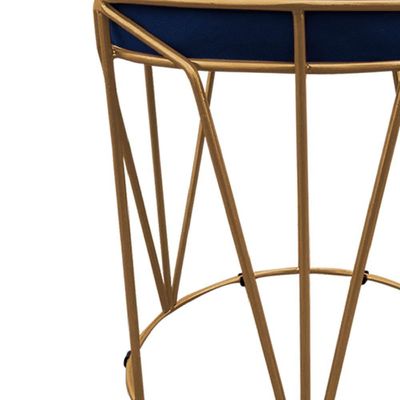 Puff Multiuso Com Mesa 2 Em 1 Suede Azul Marinho Base Dourado