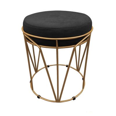 Puff Multiuso Com Mesa 2 Em 1 Suede Preto Base Dourado