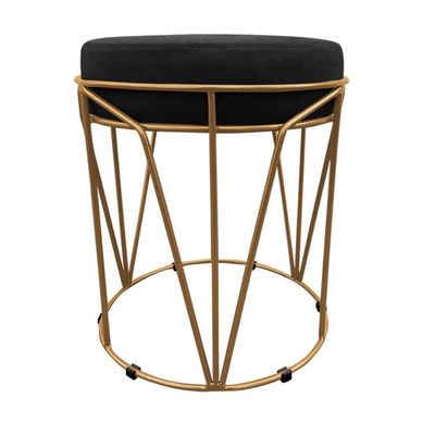 Puff Multiuso Com Mesa 2 Em 1 Suede Preto Base Dourado