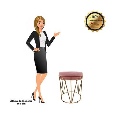 Puff Multiuso Com Mesa 2 Em 1 Suede Rose Base Dourado