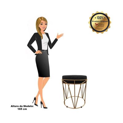 Puff Multiuso Com Mesa 2 Em 1 Suede Preto Base Dourado